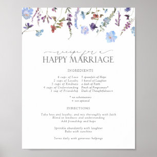 Stofblauwe Wilde Bloem Recept voor een Gelukkig Hu Poster