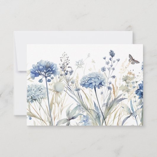 Stofblauwe Wilde Bloem RSVP-reactiekaart RSVP Kaartje (Achterkant)