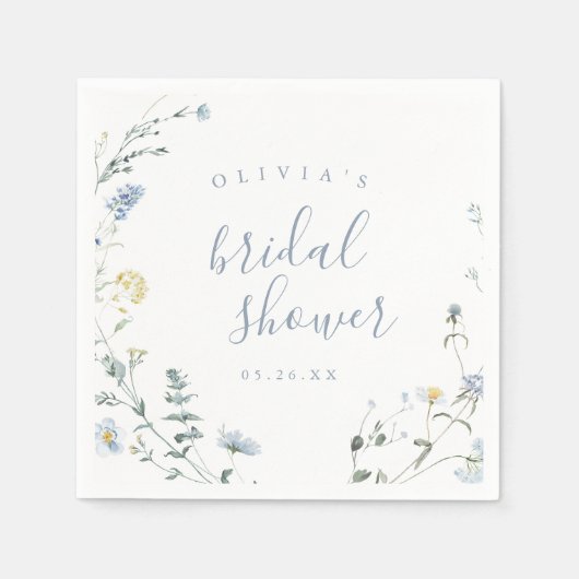 Stofblauwe Wilde Bloem Rustieke Boho Bruiloftsborr Servet (Voorkant)