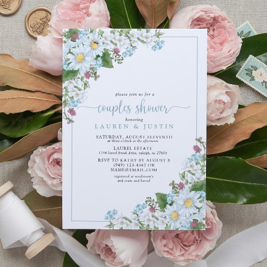 Stofblauwe Wilde Bloemen Koppels Bruidsfeest Uitno Kaart