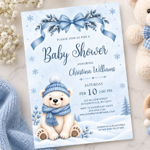 Stofblauwe Winterbeer Jongens Baby Shower Uitnodig Kaart