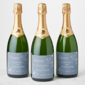 Stofblauwe witte lelie champagnefles label sticker (Flessen)