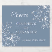 Stofblauwe witte lelie champagnefles label sticker (Enkel label)