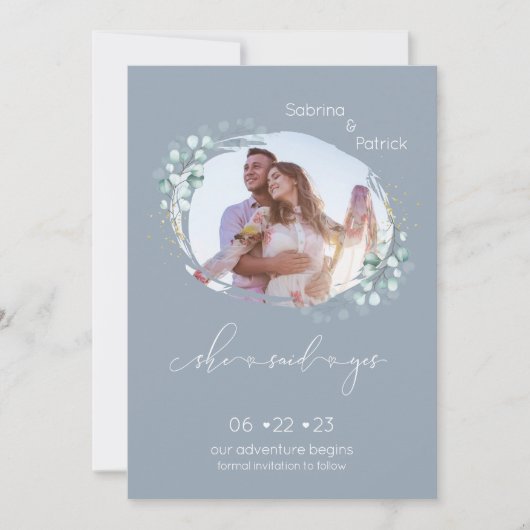 Stofblauwe Ze Heeft Ja Gezegd Foto Save The Date (Voorkant)