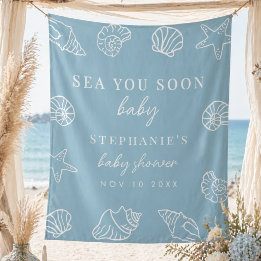 Stofblauwe Zee Je Soon Strand Baby Shower Achtergr Wandkleed