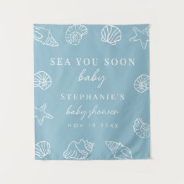 Stofblauwe Zee Jij Binnenkort Strand Baby Shower A Wandkleed
