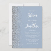 Stofblauwe Zilveren Glitter Calligraphy Bruiloft Kaart (Voorkant)
