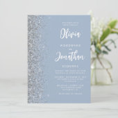 Stofblauwe Zilveren Glitter Calligraphy Bruiloft Kaart (Staand voorkant)