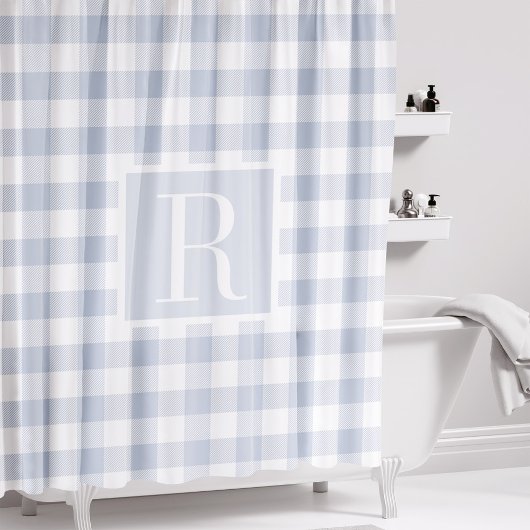 Stofbloauw Buffalo Check Monogram Douchegordijn