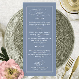 Stofbloauw Eenvoudig Elegant 4x9 Trouwmenu Menu