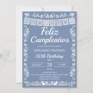 Stofbloauw Feliz Cumpleaños 50ste verjaardag Kaart