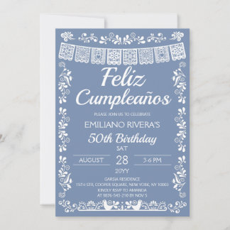 Stofbloauw Feliz Cumpleaños 50ste verjaardag Kaart