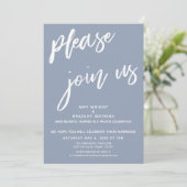 Stofbloauw Gelieve Ons Te Vergezellen Na De Trouwr Kaart (Staand voorkant)