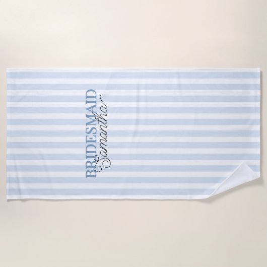 Stofbloauw gestreepte Verpersoonlijkte Naam Bruids Strandlaken (Voorkant)