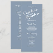 Stofbloauw Klassiek Schrift Elegant Trouwprogramma Programmakaart (Voorkant / Achterkant)