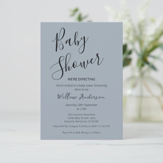Stofbloauw Moderne Minimalistische Script Baby Bor Kaart (Staand voorkant)