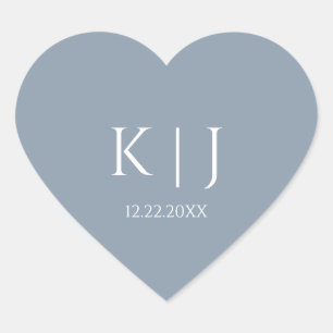 Stofbloauw Monogram Eerste Letter Minimal Modieus  Hart Sticker