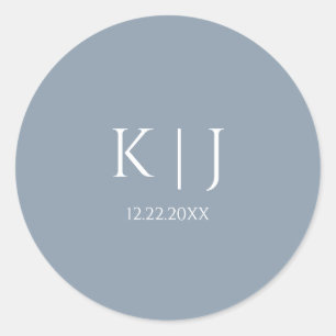 Stofbloauw Monogram Eerste Letter Minimal Trendige Ronde Sticker