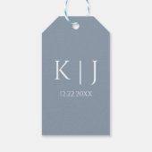 Stofbloauw Monogram Eerste Letter Minimalistische Cadeaulabel (Achterkant)