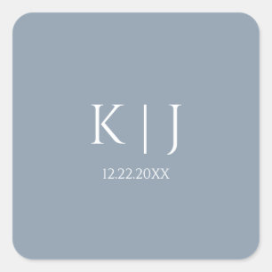 Stofbloauw Monogram Eerste Letter Minimalistische Vierkante Sticker