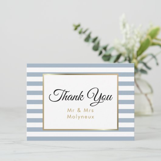 Stofbloauw Nep Goud Folie Trouw Dank Je Bedankkaart (Staand voorkant)