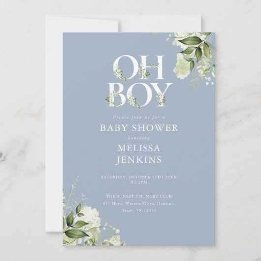 Stofbloauw Oh Boy Groene QR Code Baby Shower Kaart (Voorkant)