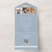 Stofbloauw QR-code Foto Bruiloft All In One Uitnodiging (Binnen)