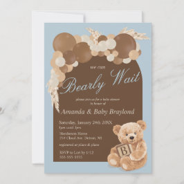 Stofbloauwe Boho Teddydbeer Baby Shower Kaart