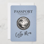 Stofbloauwe Costa Rica Paspoort Trouw Uitnodiging (Achterkant)