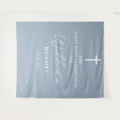 Stofbloauwe Eerste Heilige Communie Foto Achtergro Wandkleed (Voorkant (horizontaal))