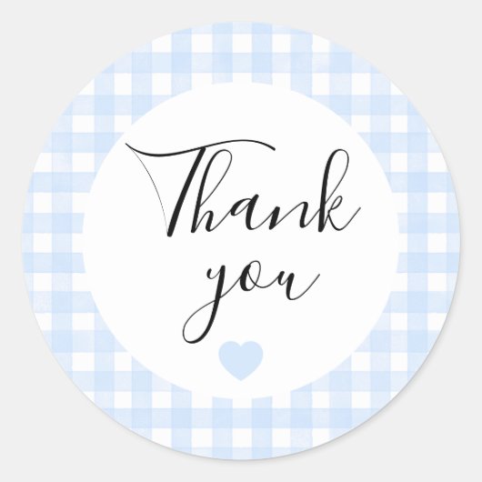 Stofbloauwe Gingham Bedankt Favor Sticker (Voorkant)