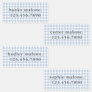 Stofbloauwe Gingham Waterdichte Naam Labels