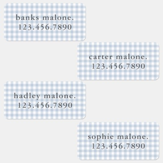 Stofbloauwe Gingham Waterdichte Naam Labels (Groep)