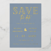 Stofbloauwe handgeschreven script foto save the da folie uitnodiging (Voorkant)