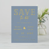 Stofbloauwe handgeschreven script foto save the da folie uitnodiging (Staand Voorkant)