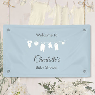 Stofbloauwe Minimalistische Baby Shower voor Jonge Spandoek