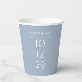Stofbloauwe Minimalistische Speciale Datum Huwelij Papieren Bekers