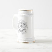 Stofbloauwe Monogram Bruidsjonkers Bierpul (Voorkant links)