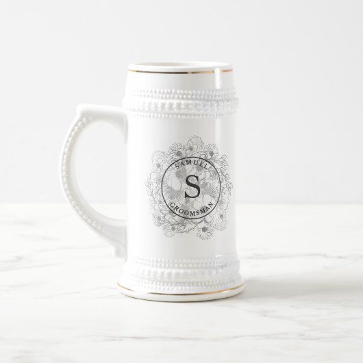 Stofbloauwe Monogram Bruidsjonkers Bierpul (Links)