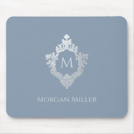 Stofbloauwe Monogram Naam Elegante Vintage Wapen Muismat