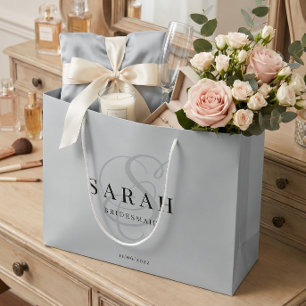 Stofbloauwe Monogram Persoonlijke Bruidsmeisje Groot Cadeauzakje