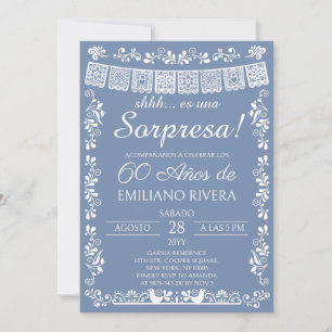Stofbloauwe Papel Picado Verjaardagsverrassing 60s Kaart