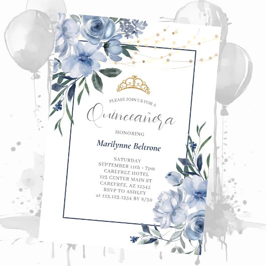 Stofbloauwe Quinceañera uitnodiging