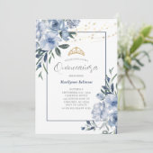 Stofbloauwe Quinceañera uitnodiging (Staand voorkant)