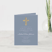 Stofbloauwe religieuze kruis jongen eerste communi (Voorkant)