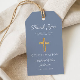Stofbloauwe Religieuze Kruis Jongens Bevestiging Cadeaulabel