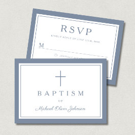 Stofbloauwe Religieuze Kruis Jongens Doop RSVP Kaartje