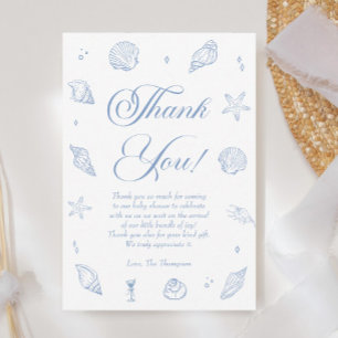 Stofbloauwe Strand Kust Baby Shower  Bedankkaart