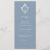 Stofbloauwe Vintage Crest Trouw Monogram Menu (Voorkant)