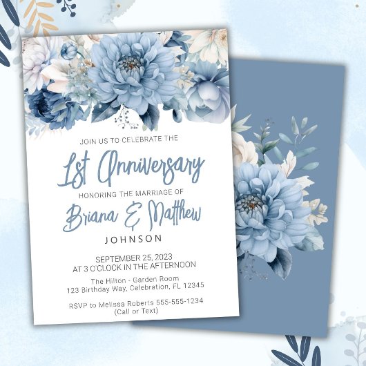 Stofbloem 1e trouwjubileum kaart